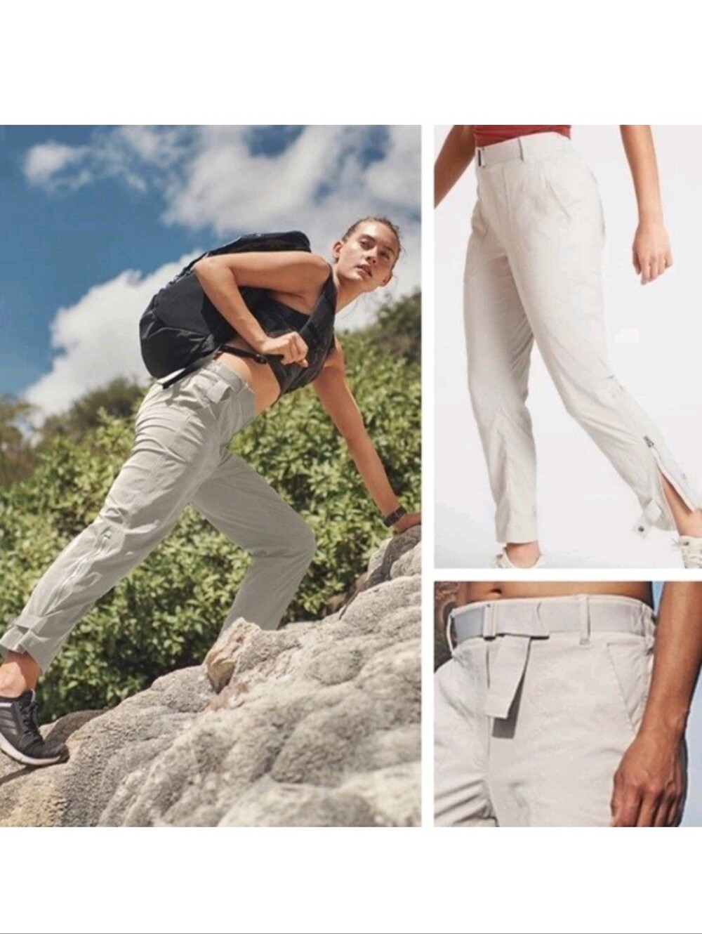 Athleta Women’s Trekkie Belted  Pants beige Hiking UPF 50+ Size 4 Small